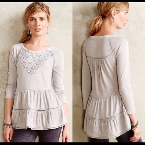 Anthropologie Meadow Rue Light Grey Shirt - Picture 2 of 5